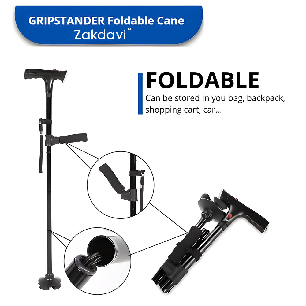 Zakdavi™ | Foldable Walking Stick with LED Light – Perfect for Safe Walking