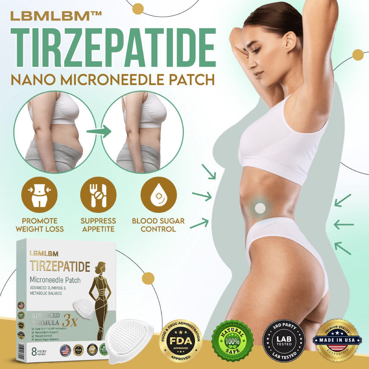 LBMLBM™ NIDDK-Tirzepatide Slimming NANO MICRONEEDLE PATCH (Zero Pain, 24/7 Release | Lose 20lbs FAST | 90% Sugar Drop | )