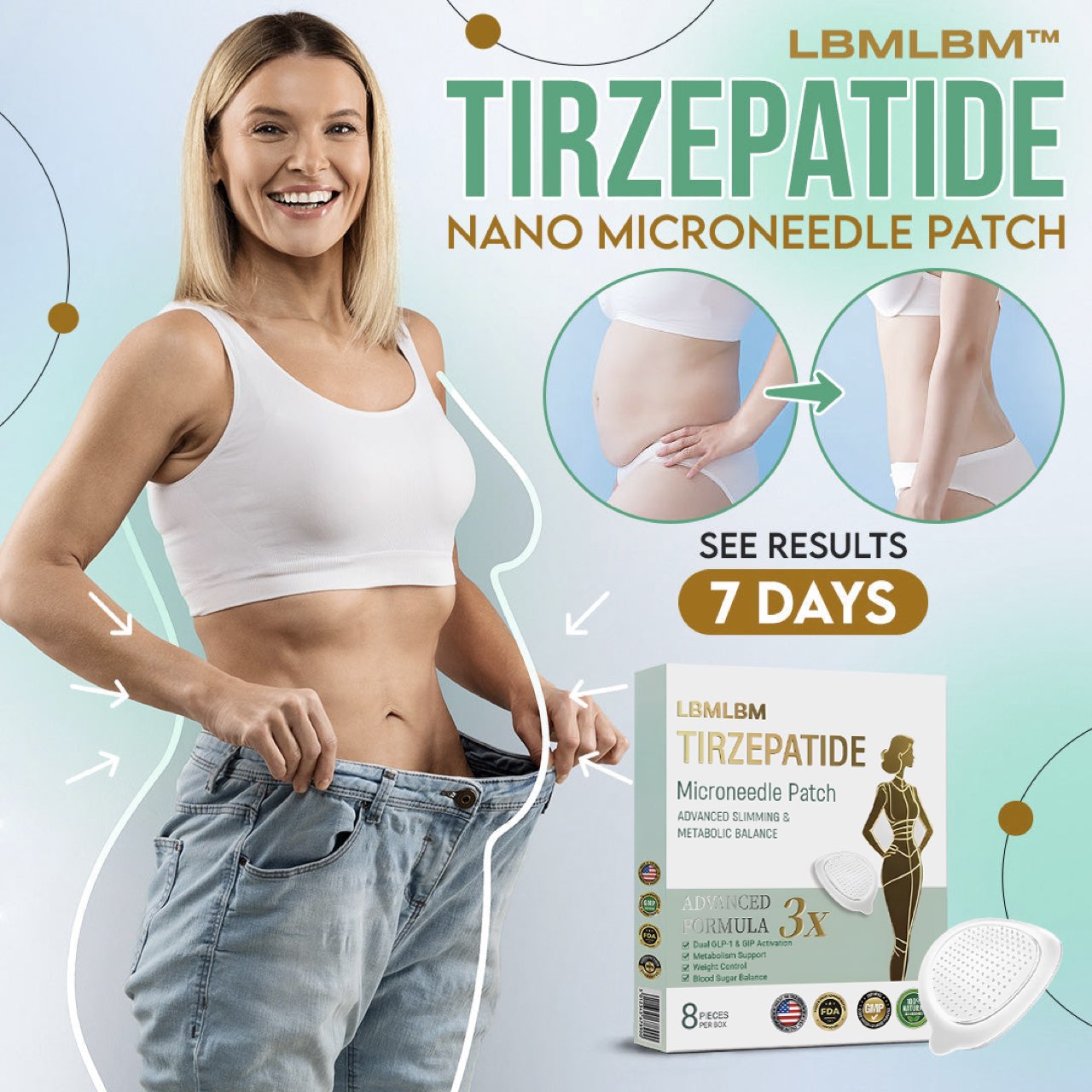 LBMLBM™ NIDDK-Tirzepatide Slimming NANO MICRONEEDLE PATCH (Zero Pain, 24/7 Release | Lose 20lbs FAST | 90% Sugar Drop | )