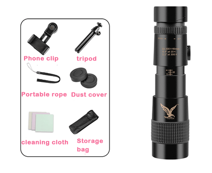 Zakdavi™ 2025 New 10–300x Zoom Monocular Telescope with 4K HD Clarity | 34mm Super Telephoto Lens