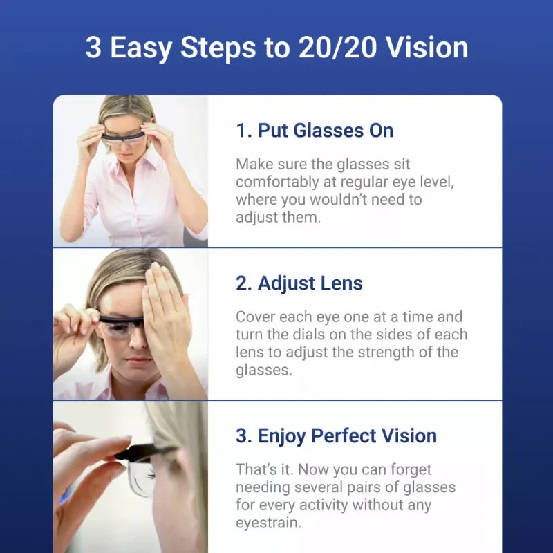 Dial Adjustable Focus Glasses – -6.0 to +3.0 Diopter Range